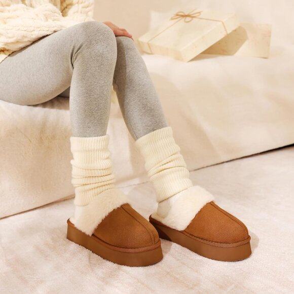 Women's Fuzzy Platform Slippers: Memory Foam Cozy House Shoes for Winter, Size 8 - Picture 7 of 7